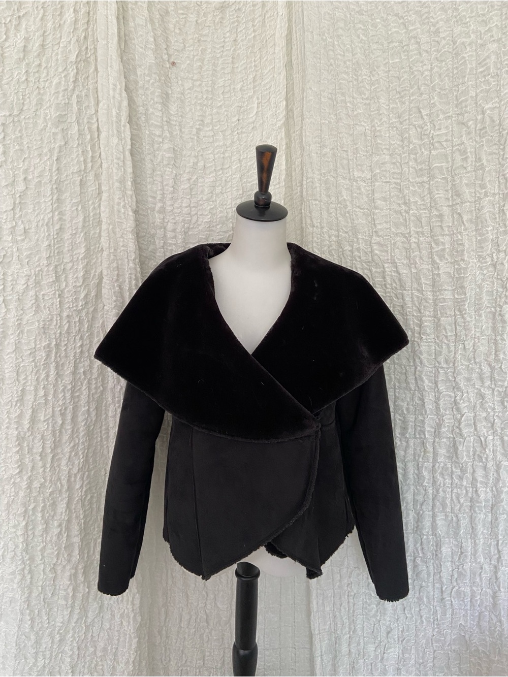 Missguided Black Draped Faux-Shearling Teddy Jacket